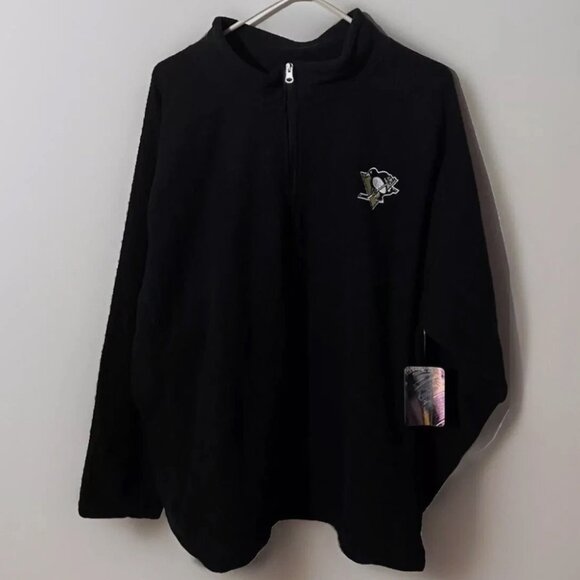 NHL Pittsburgh PENGUINS Men's Waffle Fleece 1/4 Zip Black Pullover Size 2XL NWT - Picture 1 of 5